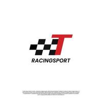 lettera t con design logo modello icona bandiera da corsa vettore