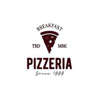 pizza logo design retrò hipster vintage, pizza al taglio logo rustico vettore