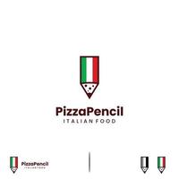 la matita creativa si combina con la pizza al taglio e il concetto semplice di design del logo della bandiera italiana vettore