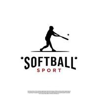 sagoma di persone che colpiscono softball. logo design su sfondo isolato vettore