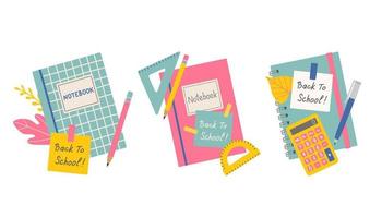 torna a scuola notebook set illustrazione vettoriale