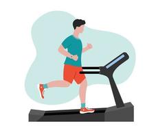 uomo che corre sul tapis roulant. sportivo che fa jogging su attrezzature per il fitness. allenamento cardio di resistenza. illustrazione vettoriale piatta