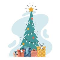 albero di Natale. albero sempreverde con decorazioni e regali. festa di natale e capodanno vettore
