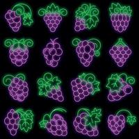 set di icone di frutta d'uva neon vettoriale