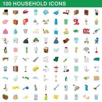 100 icone domestiche impostate, stile cartone animato vettore