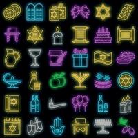 Hanukkah icon set vettore neon