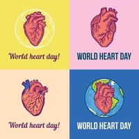 set di banner per la giornata mondiale del cuore rosso, stile disegnato a mano vettore