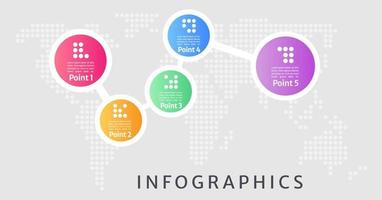 modello di progettazione del grafico infografico della mappa del mondo del tema della luce di confronto. infochart astratto modificabile. grafica didattica con sequenza a 5 punti. presentazione visiva dei dati vettore