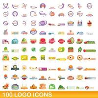 100 set di icone logo, stile cartone animato vettore