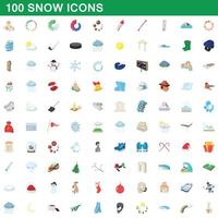 100 icone di neve impostate, stile cartone animato vettore