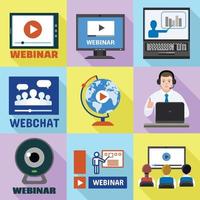 set di icone webinar, stile piatto vettore