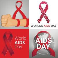 set di banner per la giornata mondiale contro l'aids, stile cartone animato vettore