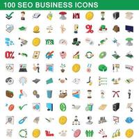 100 set di icone di affari seo, stile cartone animato vettore