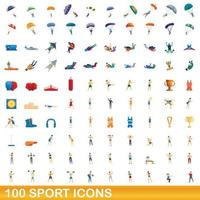 100 icone di sport impostate, stile cartone animato vettore