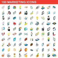 100 icone di marketing impostate, stile 3d isometrico vettore