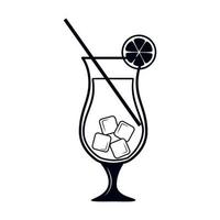 cocktail con ghiaccio in bicchiere classico. icona vettoriale in bianco e nero isolata su sfondo bianco. il glifo è il simbolo di una bevanda alcolica