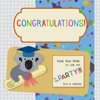 modello di invito di congratulazioni di laurea con koala vettore