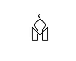 logo del monogramma della moschea della lettera m isolato su priorità bassa bianca. icona della linea della moschea m vettore