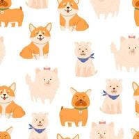 modello di cani cartone animato senza soluzione di continuità. simpatici animali, animali domestici vettore disegnato a mano colore di sfondo per abbigliamento per bambini, tessuto, tessile, decorazione della scuola materna, carta da imballaggio