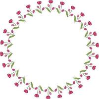 cornice rotonda con graziosi tulipani rosa verticali su sfondo bianco. cornice isolata di fiori per il tuo design. vettore