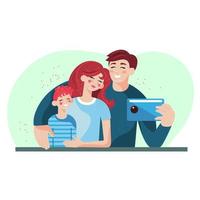 papà, mamma e bambino si fanno un selfie in famiglia vettore