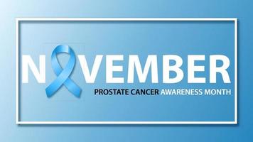 banner orizzontale per il mese di sensibilizzazione sul cancro alla prostata. illustrazione vettoriale di nastro blu, simbolo di consapevolezza del cancro alla prostata.