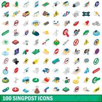 100 icone di segnaletica impostate, stile 3d isometrico vettore