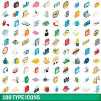100 icone di tipo impostate, stile 3d isometrico vettore