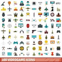 100 icone di videogiochi impostate, stile piatto vettore