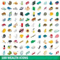 100 icone di ricchezza impostate, stile 3d isometrico vettore