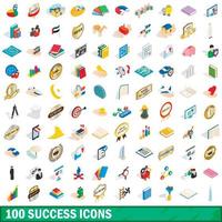 100 icone di successo impostate, stile 3d isometrico vettore