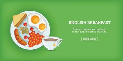 banner colazione inglese orizzontale, stile cartone animato vettore