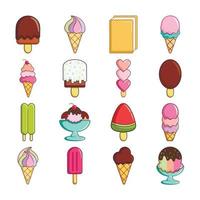 le icone del gelato hanno impostato il dolce, lo stile del fumetto vettore