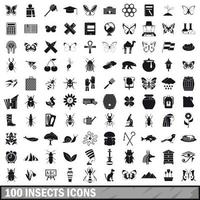 100 set di icone di insetti, stile semplice vettore