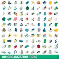 100 icone di organizzazione impostate, stile 3d isometrico vettore