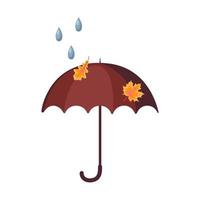 aprire l'ombrello luminoso in autunno, gocce di pioggia, foglie che cadono di quercia e acero vettore
