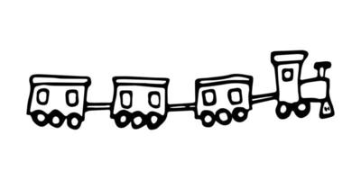 locomotiva a vapore giocattolo doodle disegnato a mano. treno per bambini vettoriale. schema. vettore