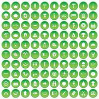 100 icone del barbecue hanno impostato il cerchio verde vettore