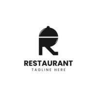lettera iniziale r con coperchio della padella per il design del logo del ristorante vettore
