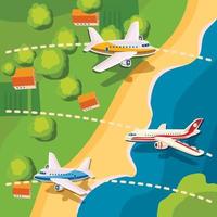 concetto di vista dall'alto di aerei dell'aviazione, stile cartone animato vettore