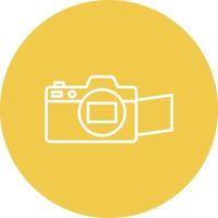 icona di sfondo del cerchio della linea della fotocamera mirrorless vettore