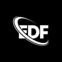 logo edf. lettera edf. disegno del logo della lettera edf. iniziali edf logo abbinate a cerchio e logo monogramma maiuscolo. tipografia edf per il marchio tecnologico, commerciale e immobiliare. vettore