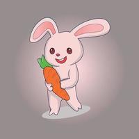 illustrazione vettoriale del personaggio dei cartoni animati del coniglio felice con la carota della mano