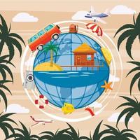 globo di concetto di turismo di viaggio, stile cartone animato vettore