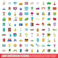 100 icone interne impostate, stile cartone animato vettore