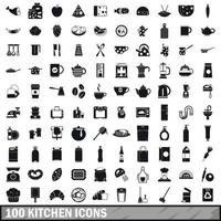 100 icone della cucina impostate in uno stile semplice vettore