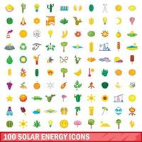 100 icone di energia solare impostate, stile cartone animato vettore