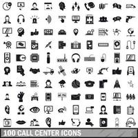 100 icone del call center impostate, stile semplice vettore