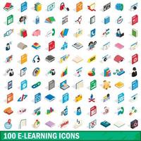 100 icone di e-learning impostate, stile 3d isometrico vettore