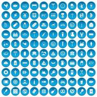 100 icone di carne impostate in blu vettore